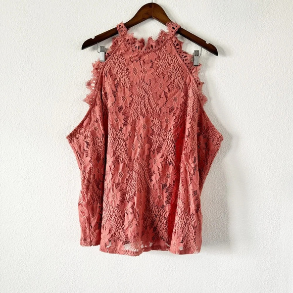 Halter Mockneck Eyelash Lace Floral Sleeveless Lined Sz 3X Plus Thread & Clover - Picture 1 of 14